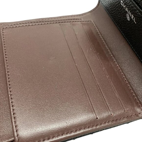 Auth CHANEL Matelasse/Classic Small Flap Wallet A82288 Black Grained Calfskin - Picture 11 of 11
